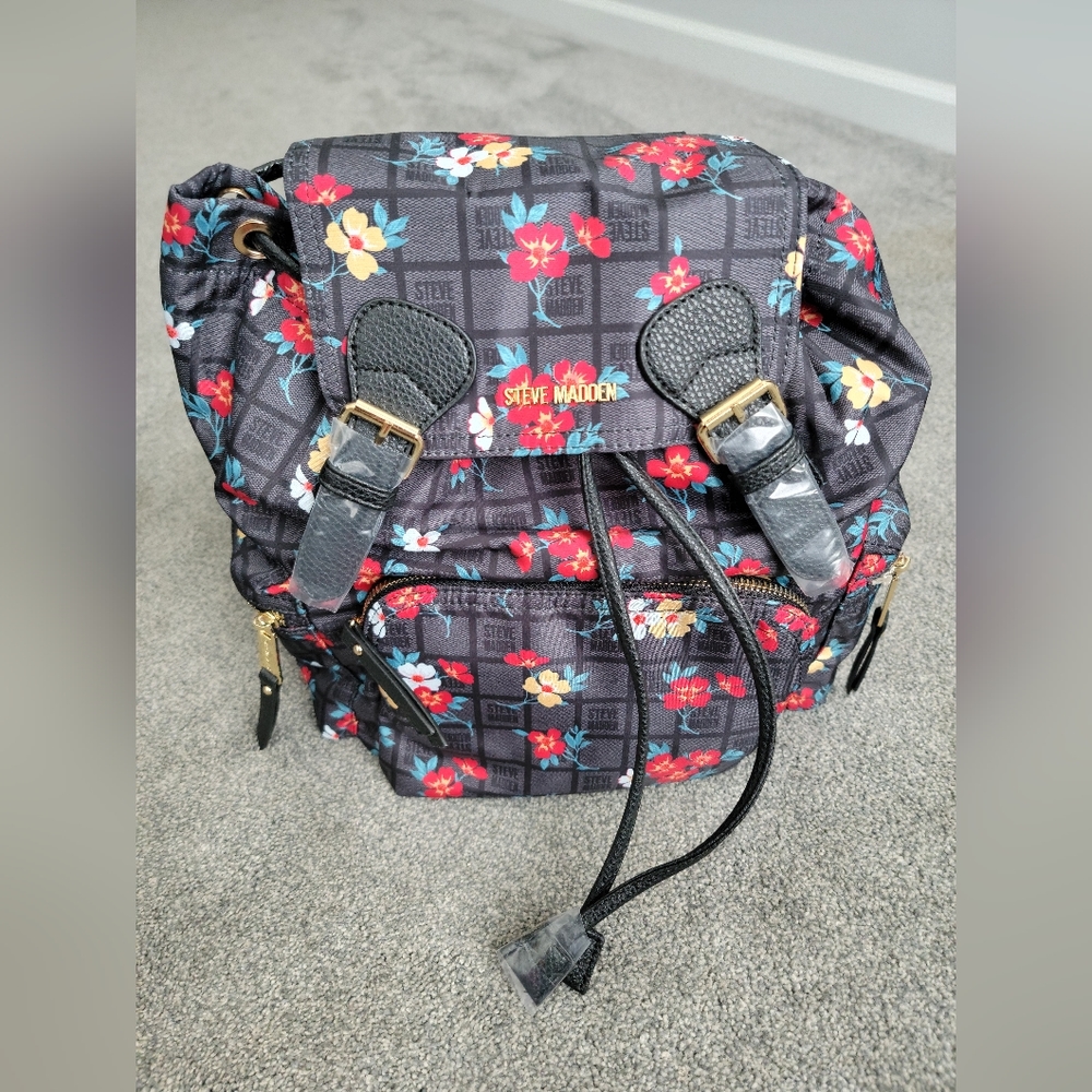 Steve Madden Black Floral Knapsack
